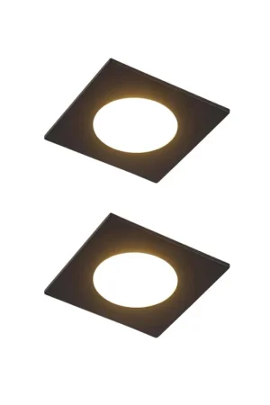 Commander Vite QAZQA Simply Spot encastré - set de 2 - 9x9cm - LED incluse - 3 niveaux de gradation - IP44 - carré - noir mat