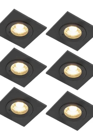 Top Vente QAZQA Xena spot encastrable - set de 6 - 8x8cm - IP44 - carré - noir mat