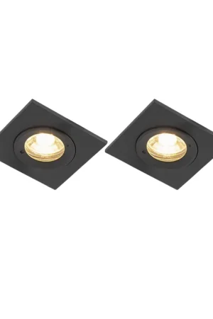 Expédition Rapide QAZQA Xena spot encastré - set de 2 - 8x8cm - IP44 - carré - noir mat
