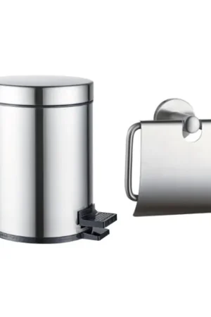 Achat Immédiat Fortifura Calvi ensemble d‘accessoires pour toilettes - porte-rouleau - avec couvercle - poubelle à pédale - 5 litres - acier inoxydable brossé