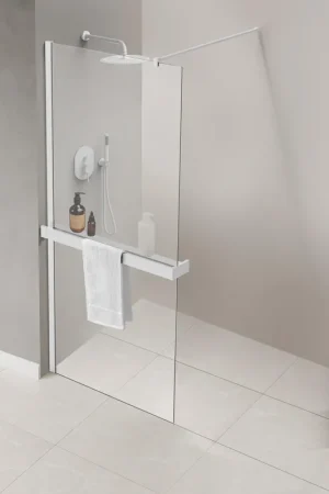 Achetez Aujourd'hui Fortifura Galeria porte-serviettes pour douche à l’italienne - montage mural / se fixe sur le verre - 140 cm - recoupable - blanc mat