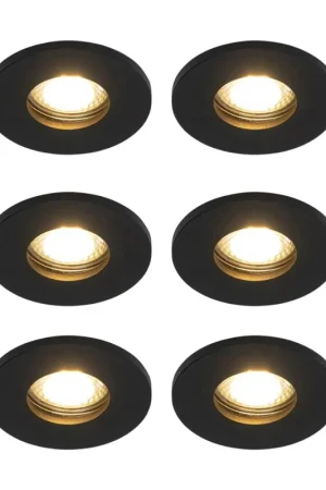 Top Vente QAZQA Shed Spot encastrable - set de 6 - 8,5x8,5cm - IP54 - rond - noir mat