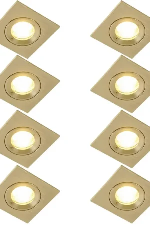 Top Vente QAZQA Xena spot encastrable - set de 8 - 8x8cm - IP44 - carré - or