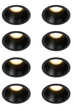 Top Vente QAZQA Dept spot encastrable - set de 8 - 7,8x7,8x6,5cm - dimmable - IP44 - noir mat