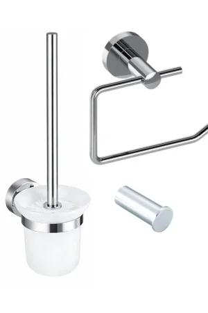 Expédition Rapide Fortifura Calvi Pack WC 3 pièces - porte-rouleau sans couvercle - brosse de toilette - crochet à serviette simple rond - chrome
