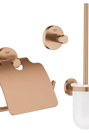 Super Prix GROHE Essentials Ensemble d‘accessoires WC 3 pièces avec porte-balai, patère et porte-rouleau WC Brushed Warm sunset