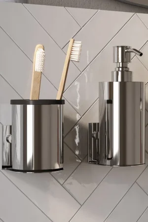 BRAUER Ensemble d‘Accessoires - distributeur de savon - gobelet - avec fixation murale - surface magnétique - chrome Offre Exclusive