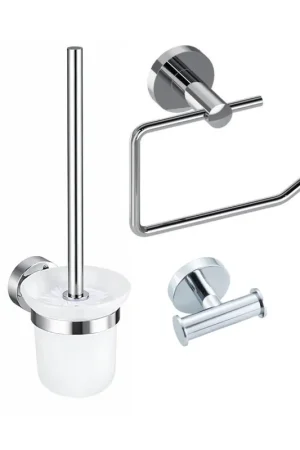 Achetez Aujourd'hui Fortifura Calvi Pack WC 3 pièces - porte-rouleau sans couvercle - brosse de toilette - crochet à serviette double rond - chrome
