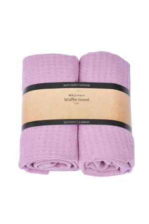 Wellmark CA 50x70cm torchon - 2 pièces - waffle lilac Jusqu'à Épuisement Des Stocks