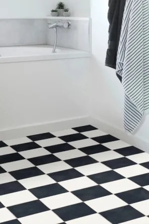 Sol vinyle rouleau TRENTO 2M , Carrelage noir et blanc, rouleau 2.00 m Nouvelle Collection