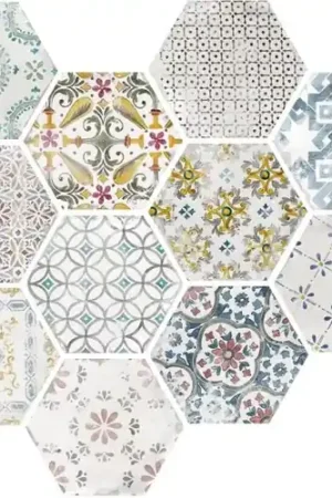 Vente Flash Carrelage sol hexagonal Acuarela décor mix 12,4x10,6 cm
