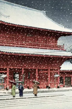 Promotion Papier peint panoramique Le temple de Zôjôji sous la neige