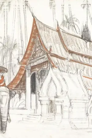 Papier peint panoramique Luang Prabang, vue d‘un monastère Vente Flash