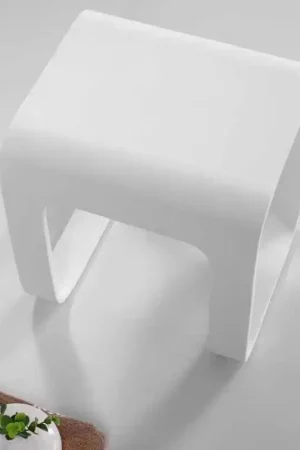 Tabouret Salle de Bain - Solid surface Blanc Mat - 35x38 cm - Strat Retour Gratuit