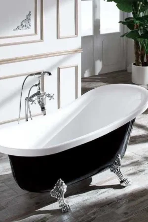 Baignoire ilot Ovale - Acrylique Noir et Blanc - 160x76 cm - Vienne Pas Cher