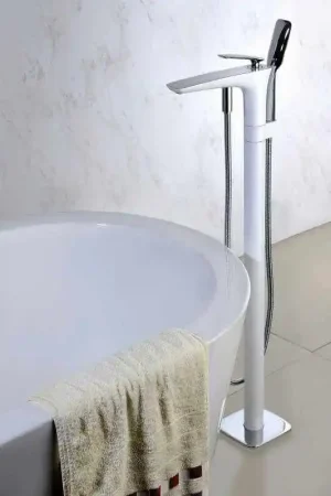Robinet Mitigeur de Baignoire au Sol - Chromé/Blanc - Concep‘t Haute Qualité