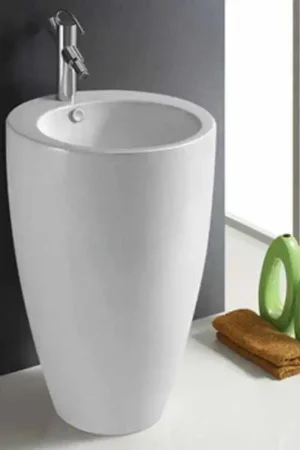 Lavabo Totem Rond - Céramique Blanc - 50x85 cm - Ove Offre Spéciale