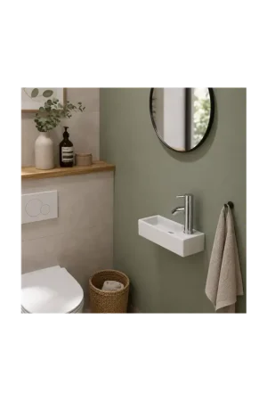 Lave main Rectangle Droite Céramique Blanc - 38x15 cm - Minimalist Super Prix