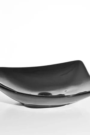 Solde Vasque à Poser Asymétrique Céramique Noir Brillant 49x38 cm - Feuille