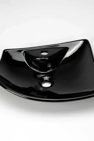 Vasque à Poser avec Plage de robinetterie Céramique Noir 49cm -Feuille Paiement Sécurisé