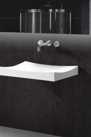 Quantité Limitée Lavabo Suspendu Rectangulaire Solid surface Blanc Mat 68x45 cm - Unic