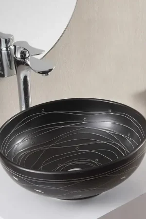 Vasque à Poser Ronde - Céramique Noire rainurée Blanc - 41 cm – Dark Acheter En Ligne