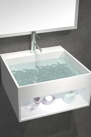 Lavabo Suspendu Carré - Solid Surface Blanc Mat - 50x50 cm - AllDay Réduction