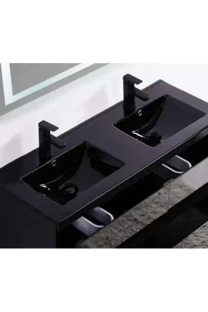 Lavabo encastrable double vasque céramique noir brillant 120x46cm Dark Jusqu'à Épuisement Des Stocks