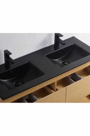 Lavabo encastrable double vasque céramique noir mat - 120x46 cm - Bali Usine Directe