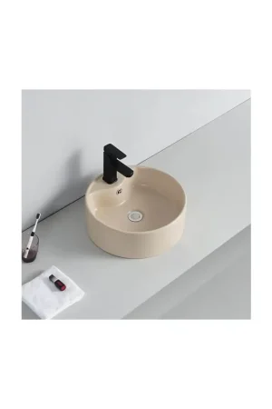 Vasque à Poser Ronde - Céramique Beige Mat - 40 cm - Star Certifié