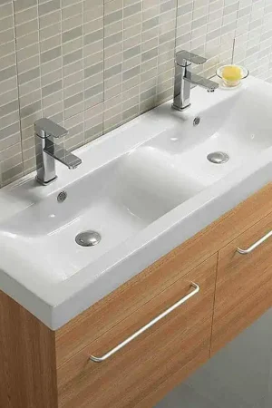 Vente Flash Lavabo à Poser Double Vasque - Céramique Blanc - 120x46 cm - Essentiel