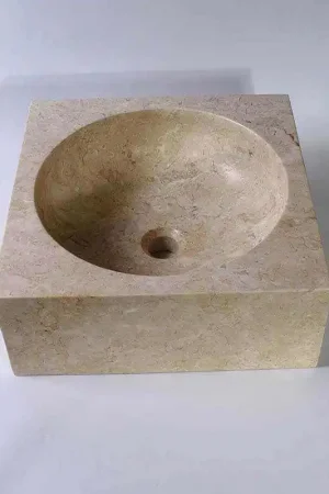 Vasque à Poser Carrée - Pierre Beige - 40x40 cm - Focus Seulement Aujourd'hui