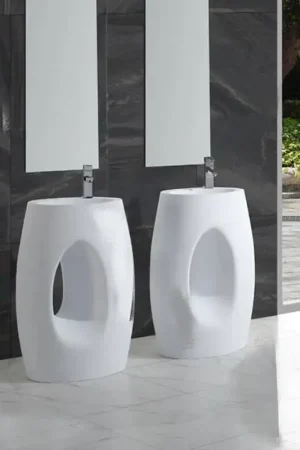 Lavabo Totem Ovale - Solid surface Blanc mat - 48x85 cm - Wake Expédié Aujourd'hui