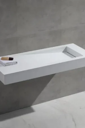 Remise Lavabo suspendu - Solid surface Blanc Mat - 120x50 cm - Feel