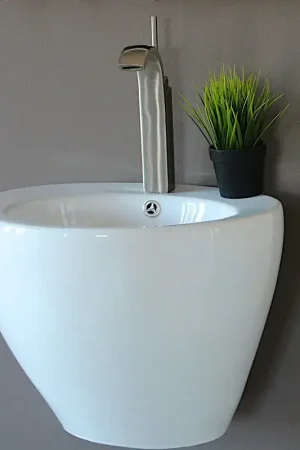 Lavabo Totem Suspendu Rond - Céramique Blanc - 50 cm - Style Populaire