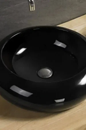 Vasque à Poser Ronde - Céramique Noir - 49 cm - Steel Offre Du Jour