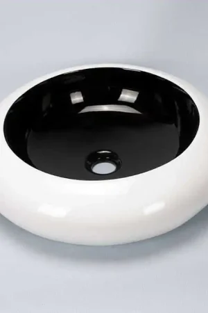 Achetez Aujourd'hui Vasque à Poser Galet Blanc et Noir - Céramique - 49 cm - Arc