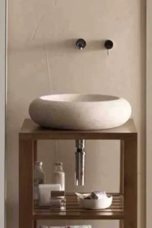 Vasque à Poser Galet - Pierre Beige - 45 cm - Atoll Prix Cassé