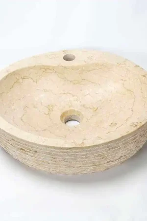 Top Vente Vasque à Poser Ovale - Pierre naturelle Beige - 40x45 cm - Groove