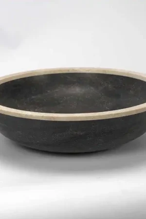 Jusqu'à Épuisement Des Stocks Vasque à Poser Bol - Pierre Noire et Beige - 45 cm - Elégant