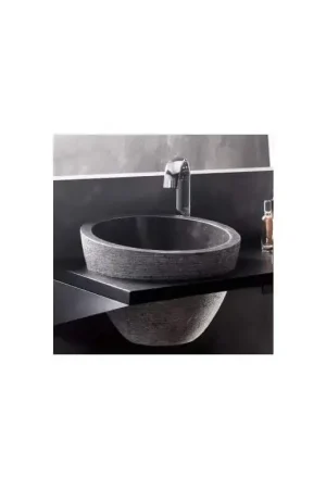 Vasque à Poser Bol Asymétrique - Pierre Noire - 40 cm - Déco Achat Immédiat