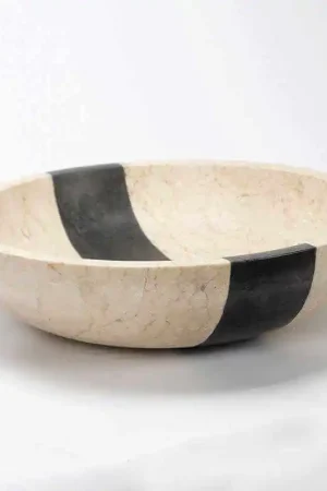 Solde Vasque à Poser Bol - Pierre Beige et Noire - 45 cm - Edo