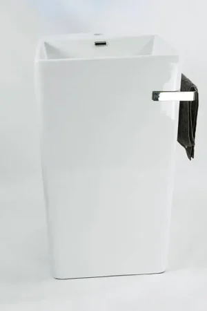 Meilleur Choix Lavabo Totem Carré Céramique avec porte serviette - 48x87 cm - Alto+