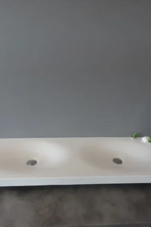 Dernier Modèle Lavabo Suspendu Double Vasque Solid surface Blanc Mat 120x45cm - Epure