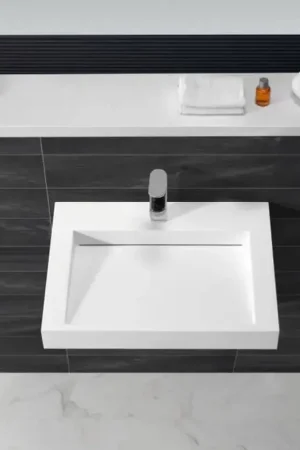 Lavabo Suspendu Rectangulaire Solid surface Blanc Mat- 60x46 cm - Soft Vente Flash