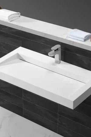 Lavabo Suspendu Rectangle Solid surface Blanc Mat - 90x46 cm - Stance Vente Flash