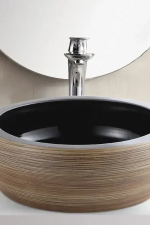 Vasque à poser Ronde céramique rainurée marron et beige 41 cm Tierra Expédié Aujourd'hui