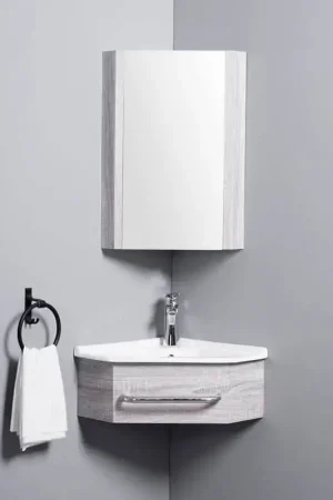 Usine Directe Meuble Salle de Bain d‘Angle Fil Blanchi - Lave Main - 42x42 cm - Kara