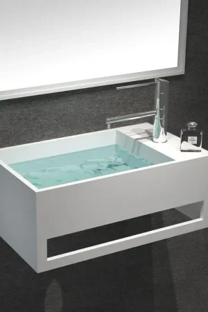 Lave Main avec porte serviette Composite Blanc Mat - 50x30 cm - Wishes Quantité Limitée