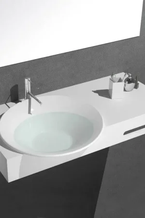 Lavabo Suspendu avec Porte Serviette Solid Surface Blanc 100 cm -Plume Dernière Chance
